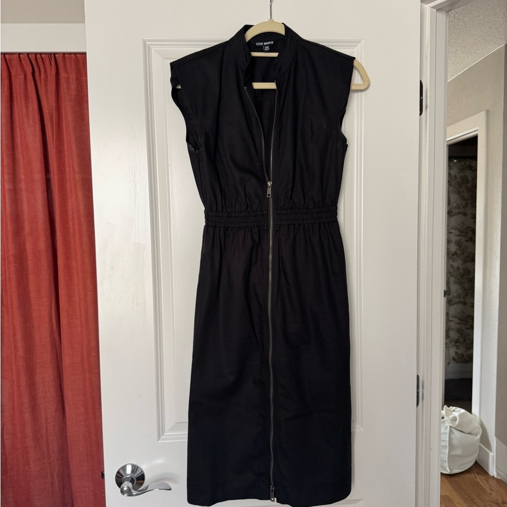 Steve Madden Black Midi Dress with Zip Front